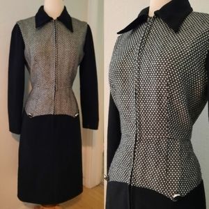 Vintage 60s Oscar de la Renta Tweed Dress Black White Sz Sm